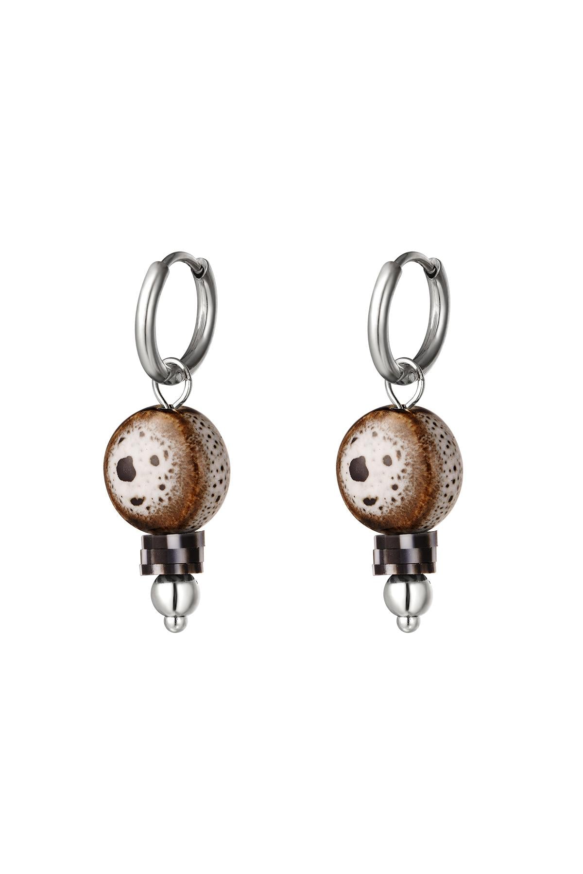 Julien Deluxe Oorbellen met bruin grijze steentjes Stainless Steel