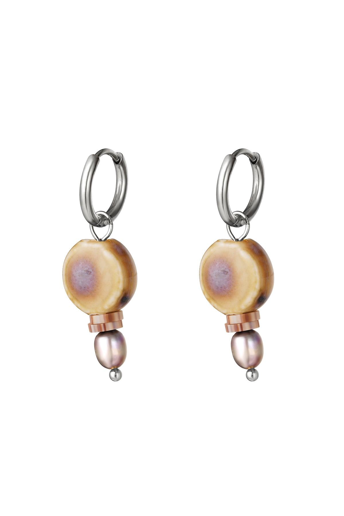 Julien Deluxe Oorbellen met beige roze steentjes Stainless Steel