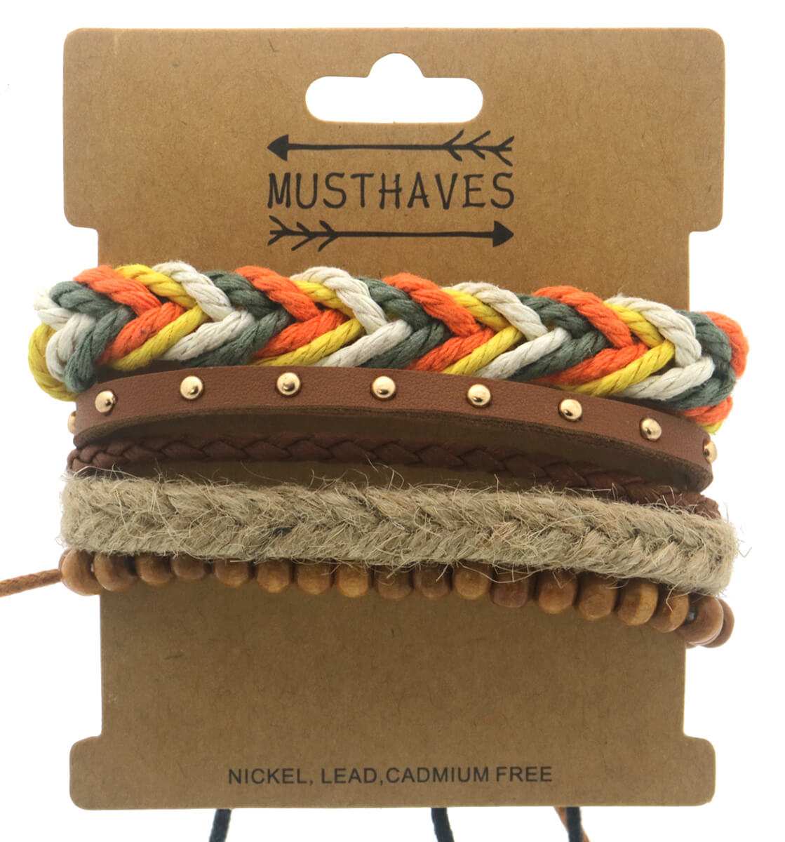 Heren Armbanden set - Natuurlijk bruin & oranje - Set van 4