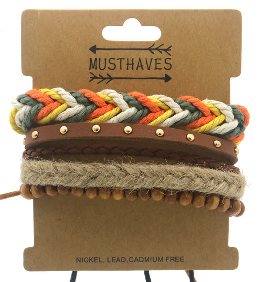 Heren Armbanden set - Natuurlijk bruin & oranje - Set van 4