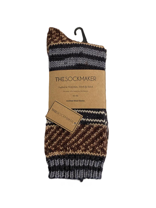 The Sockmaker Herensok Wol Gebreid Multicolor Grijs Bruin 1 paar