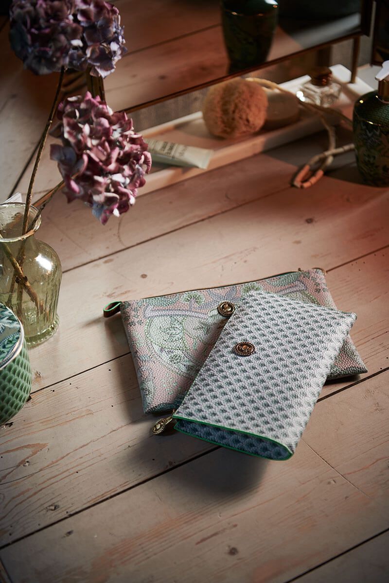 Pip Studio Toiletry Bag Flat Medium Kyoto Festival green 24x15.5x1cm