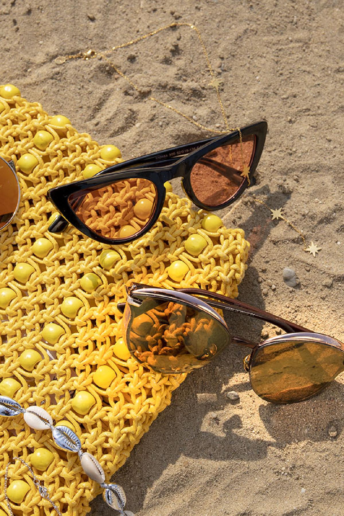 Tas Happy Life geel katoen detail