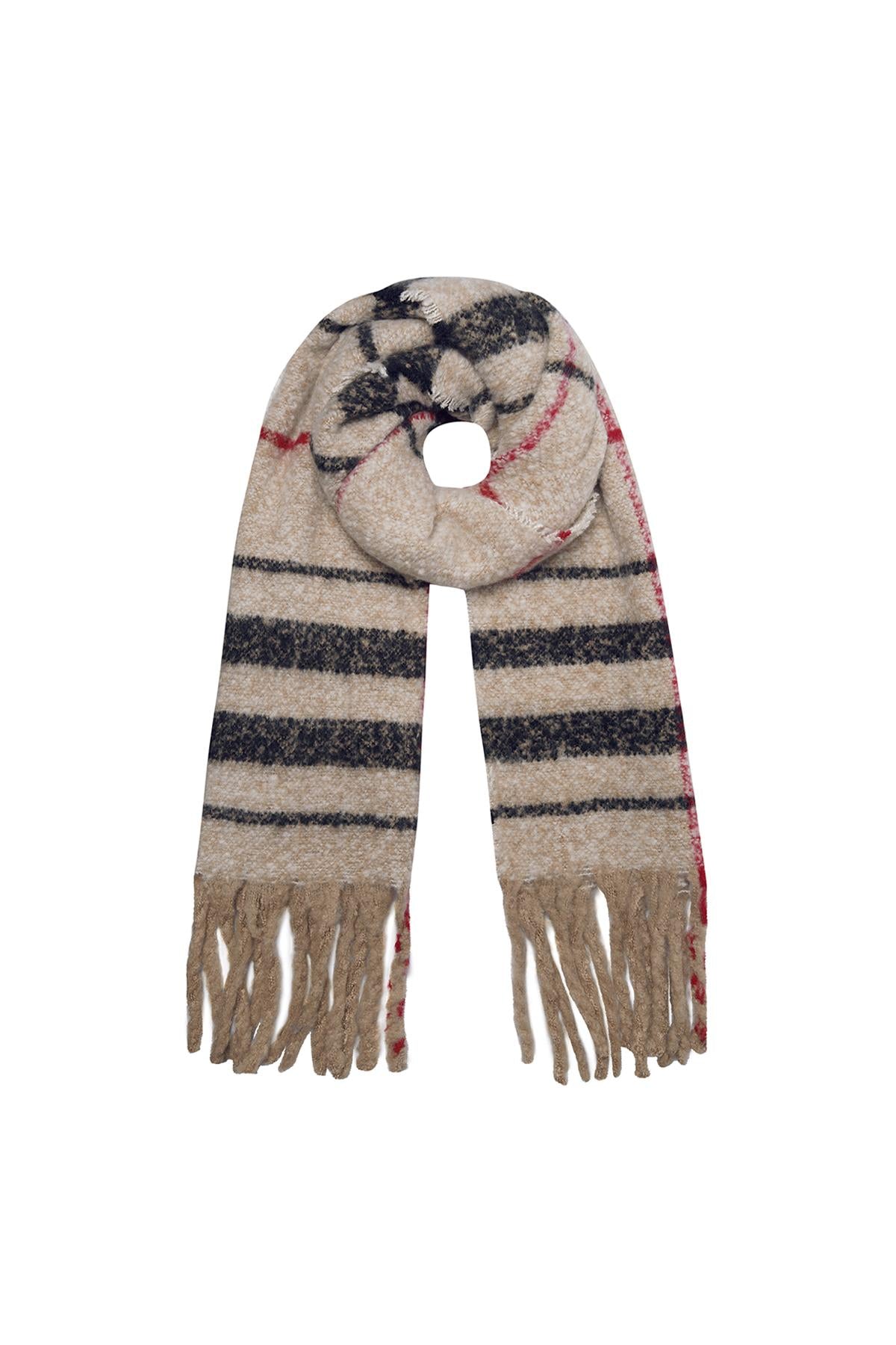 Wintersjaal gestreept zwart-beige-rood