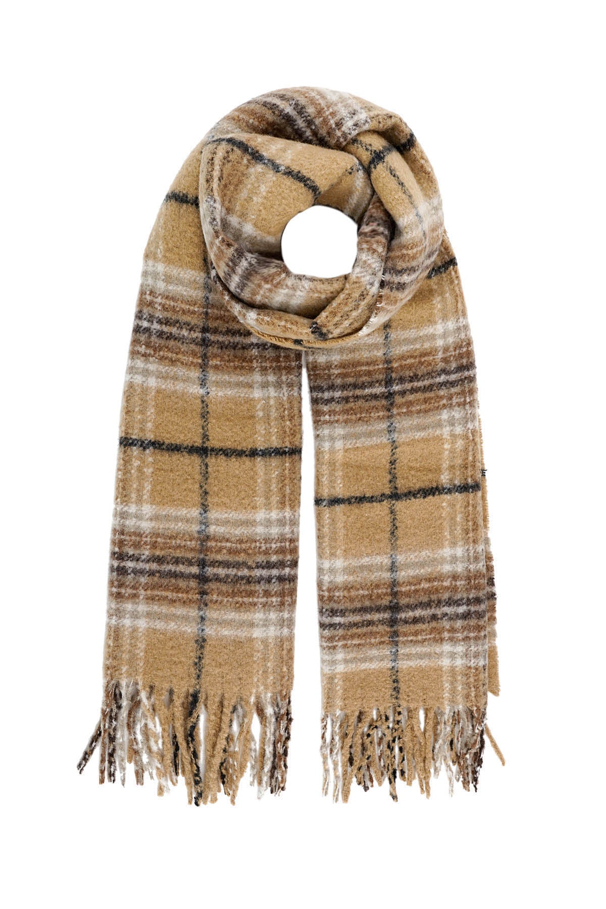Colorful Winter Scarf Checked Beige Brown Black White