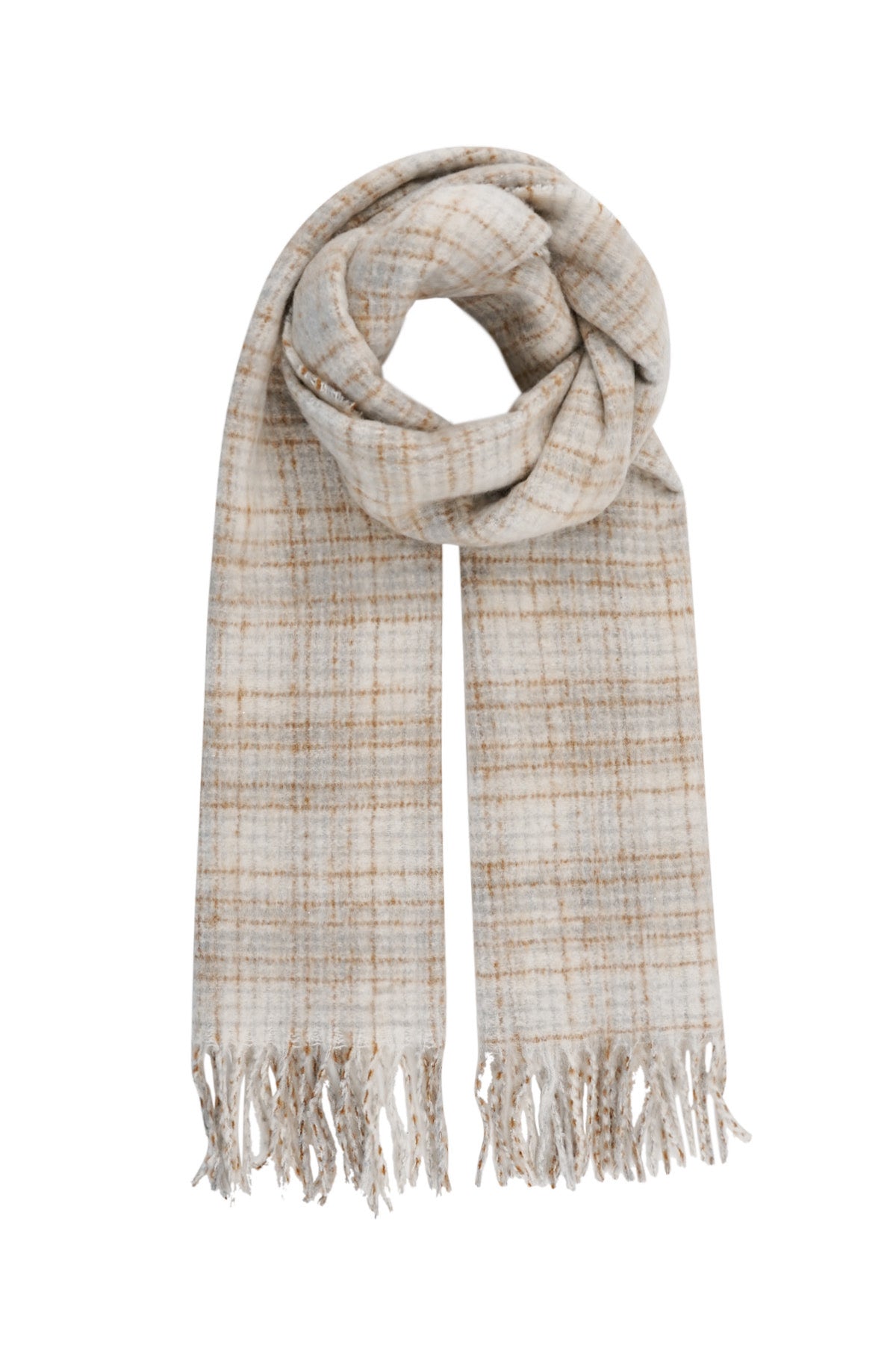 Colorful Winter Scarf Checked Beige Light Gray