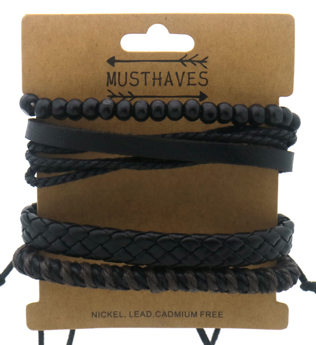 Heren Armbanden set - zwart & grijs - Set van 4