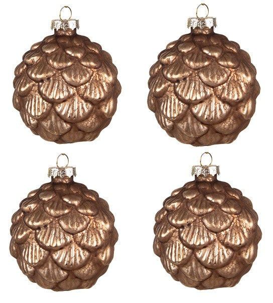 Clayre & Eef Kerstballen set van 4 stuks donkerbruin Ø8cm 1 design