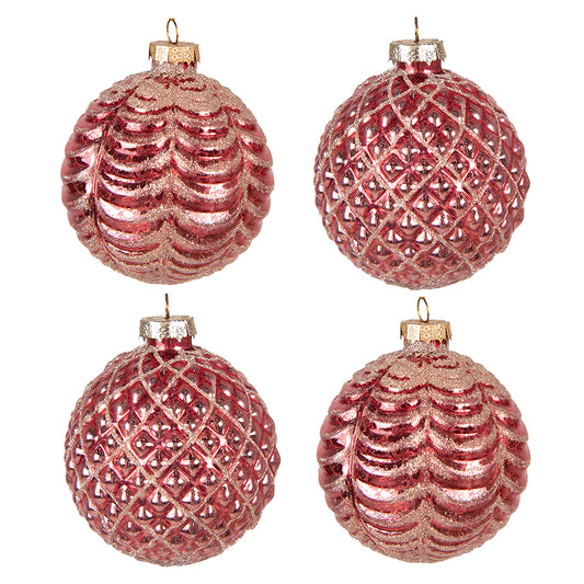 Clayre & Eef Kerstballen set van 4 stuks rood glitter Ø8cm