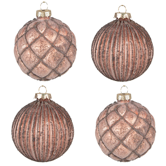 Clayre & Eef Kerstballen set van 4 stuks vintage bruin Ø8cm