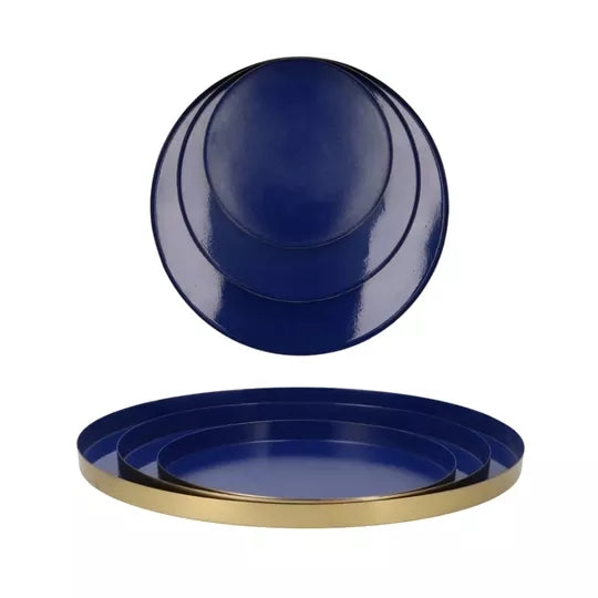 Dienblad decoratie schaal Marrakech blauw goudkleurig 33cm