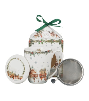 Duo Christmas Village theemok 350 ml met filter en deksel in geschenkdoos