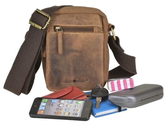 Greenburry Vintage Travel Schoudertas klein bruin leer