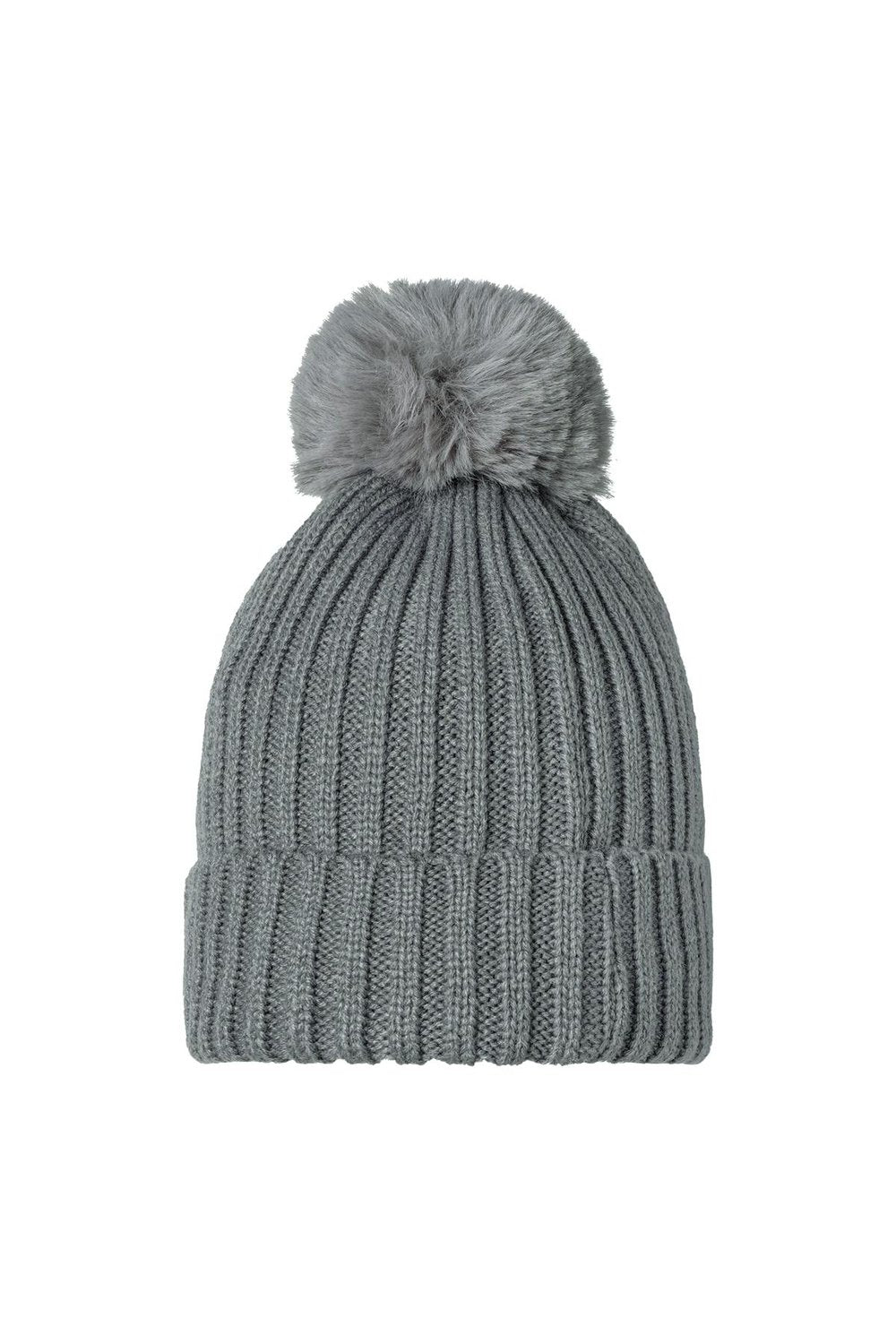 Gebreide Beanie Furry Pompon grijs