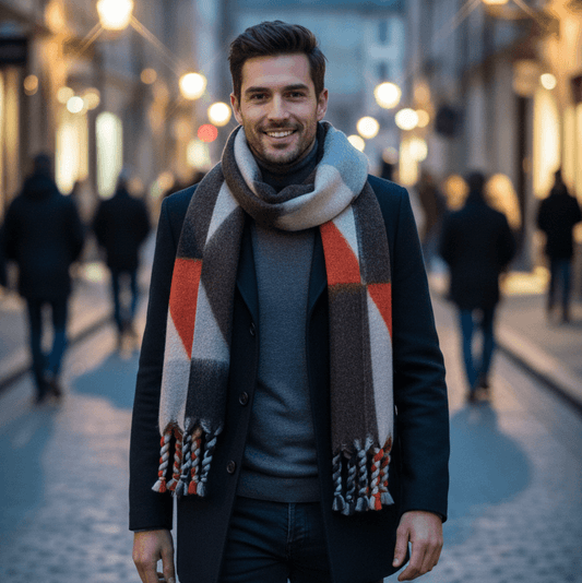 Cozy Design Wintersjaal in beige-grijs- en roodtinten