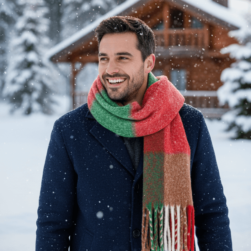 Cozy Chic Wintersjaal in rood- en groentinten