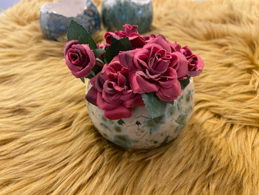 Handgemaakt keramiek kommetje beige groen bruin