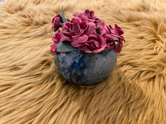 Handgemaakt keramiek kommetje blauw geel