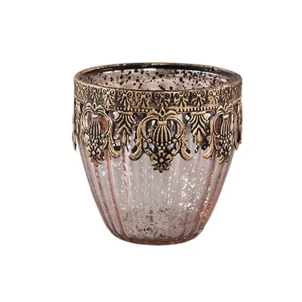 PTMD Theelichthouder Decoritz glas roze 10cm