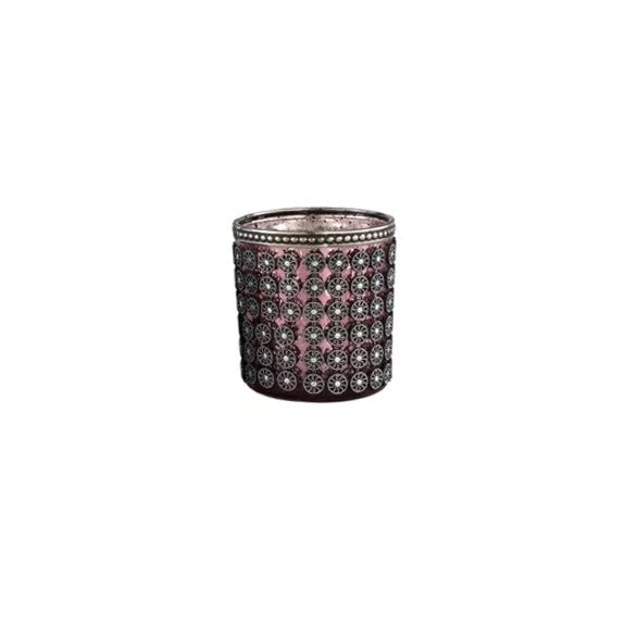 PTMD Theelichthouder Riby 8cm glas transparant lichtroze