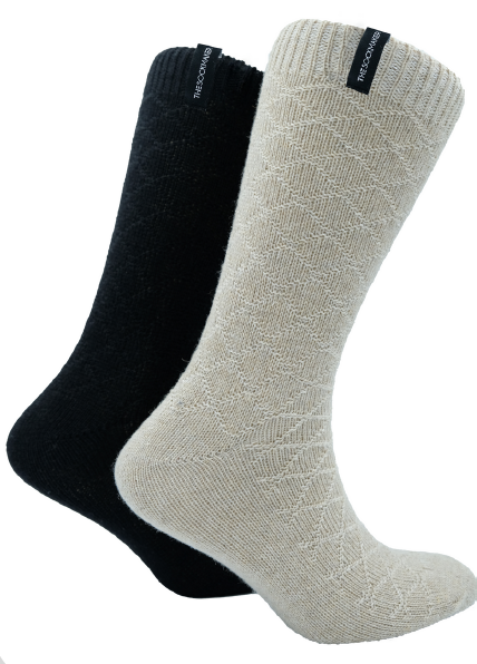 The Sockmaker Herensokken Wol Effen 2 paar Ruitenpatroon Beige - Zwart