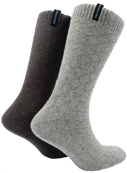 The Sockmaker Herensokken Wol Effen 2 paar Ruitenpatroon Groen grijs - Donkerbruin