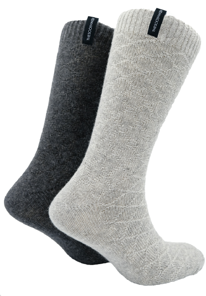 The Sockmaker Herensokken Wol Effen 2 paar Ruitenpatroon Lichtgrijs - Donkergrijs