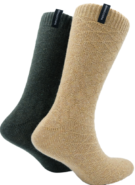 The Sockmaker Herensokken Wol Effen 2 paar Ruitenpatroon Donkerbeige - Donkergroen