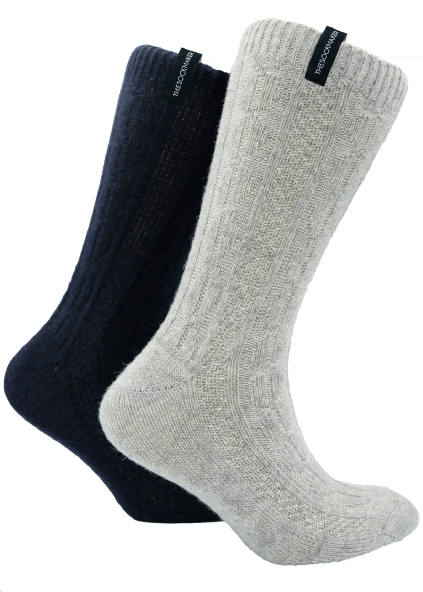 The Sockmaker Herensokken Wol Effen 2 paar Kabelpatroon Lichtgrijs - Donkerblauw