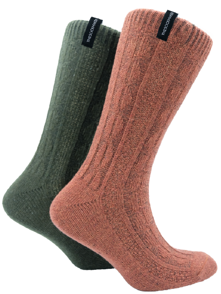 The Sockmaker Herensokken Wol Effen 2 paar Kabelpatroon Donkergroen - Roestbruin