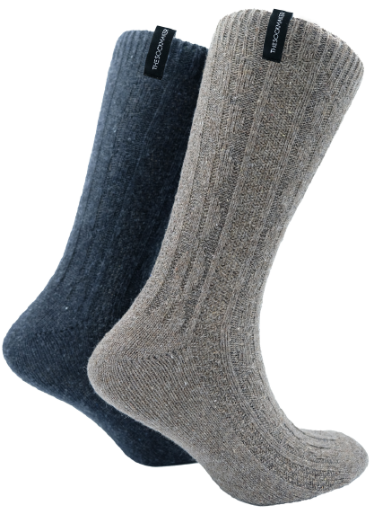 The Sockmaker Herensokken Wol Effen 2 paar Kabelpatroon Donkergrijs - Donkerbruin