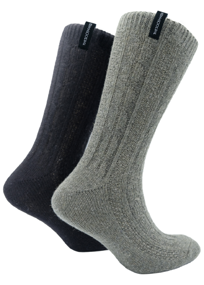 The Sockmaker Herensokken Wol Effen 2 paar Kabelpatroon Zwart - Donkergroen Grijs