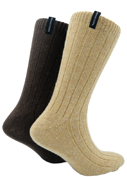 The Sockmaker Herensokken Wol Effen 2 paar Gestreept patroon Lichtbruin - Donkerbruin