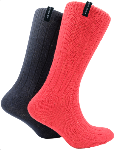 The Sockmaker Herensokken Wol Effen 2 paar Gestreept patroon Donkerblauw - Rood