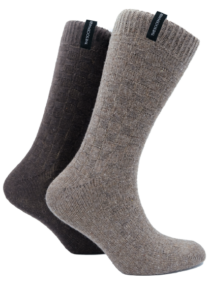 The Sockmaker Herensokken Wol Effen 2 paar Blokjes patroon Lichtbruin - Donkerbruin