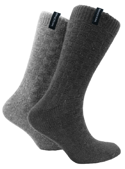 The Sockmaker Herensokken Wol Effen 2 paar Blokjes patroon Donkerblauw - Petroleumblauw