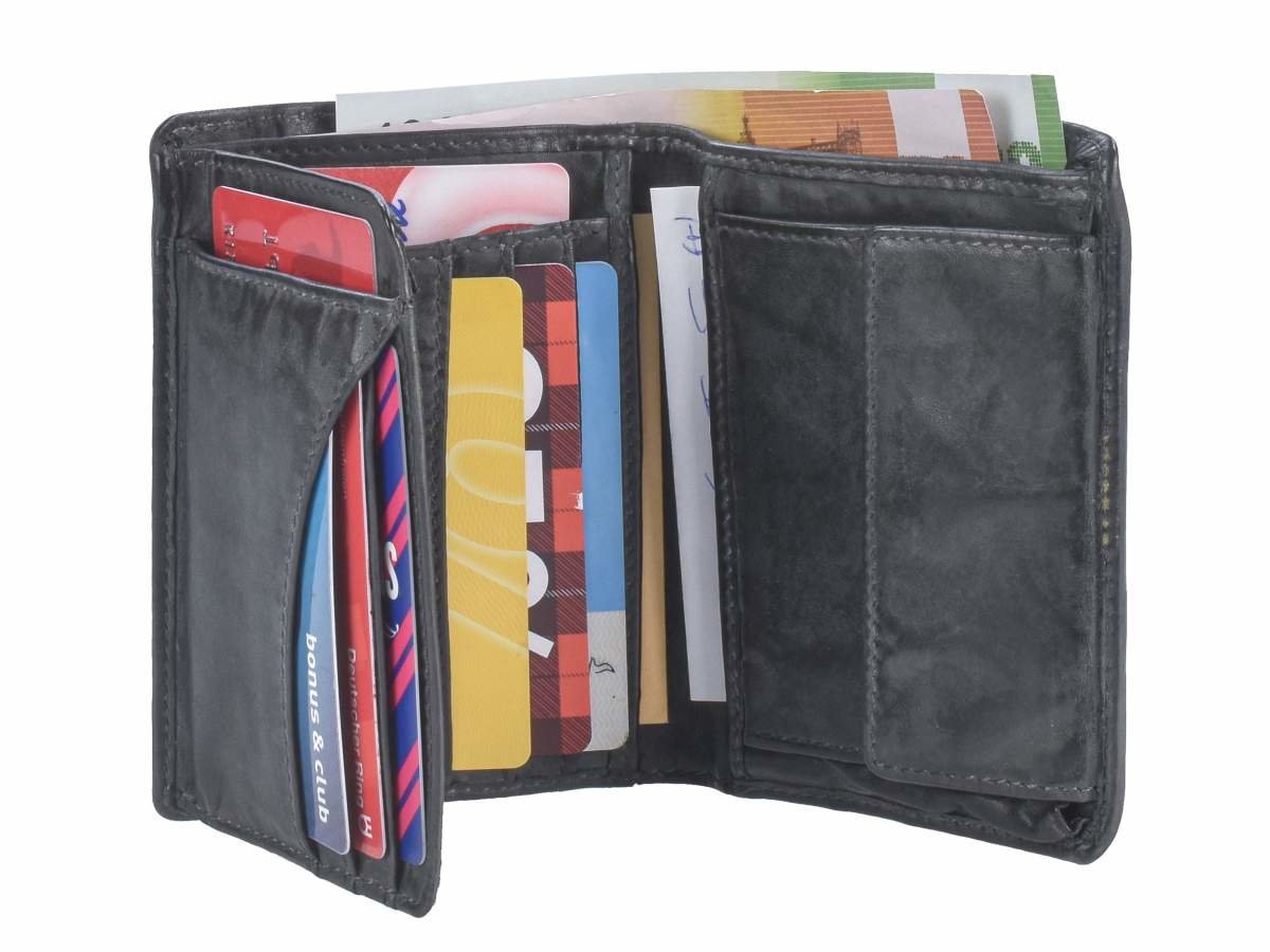 Greenburry Herenportefeuille leder 9x12cm vintage washed antraciet donkergrijs - Julien Deluxe