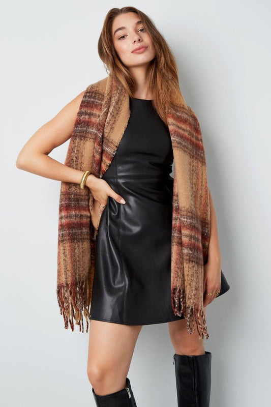 Kleurrijke Wintersjaal geruit bruin oranje - Julien Deluxe