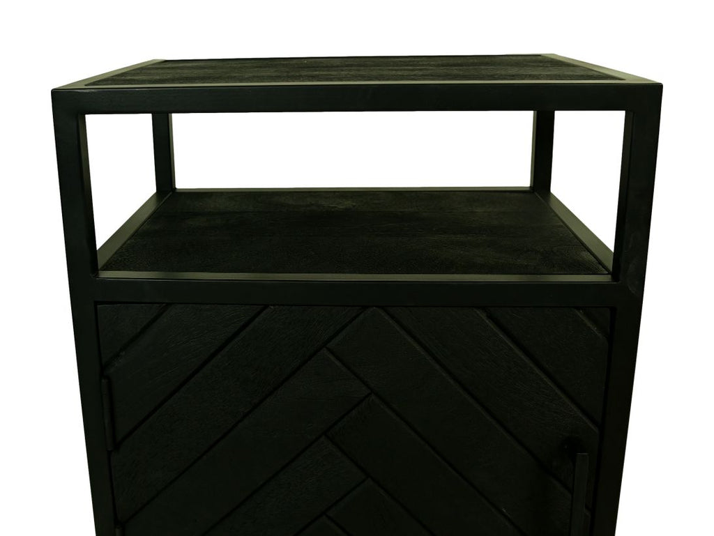 Nachtkastje - 45x32x65 - zwart - Mangohout/Metaal