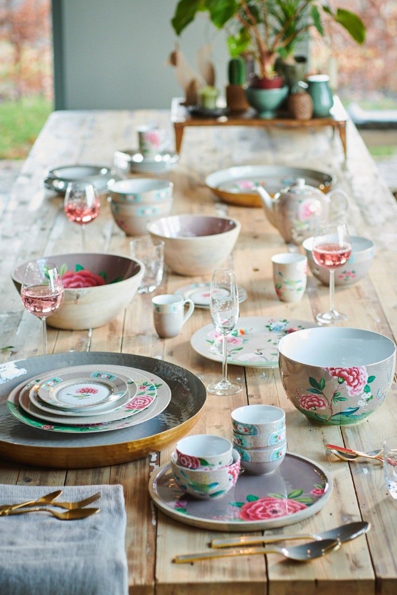 Pip Studio Set 2 mokken XL Blushing Birds Khaki beige 450ml