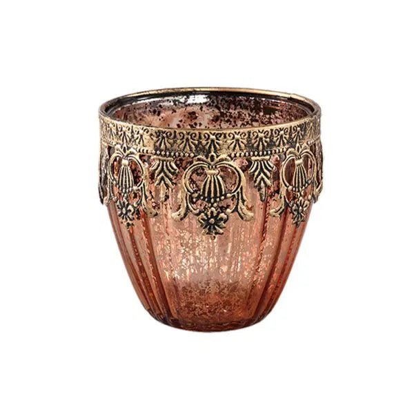 PTMD Theelichthouder Decoritz glas koperkleur 10cm - Julien Deluxe