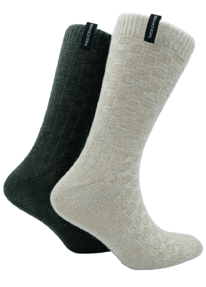 The Sockmaker Herensokken Wol Effen 2 paar Blokjes patroon Camel - Forest Groen - Julien Deluxe