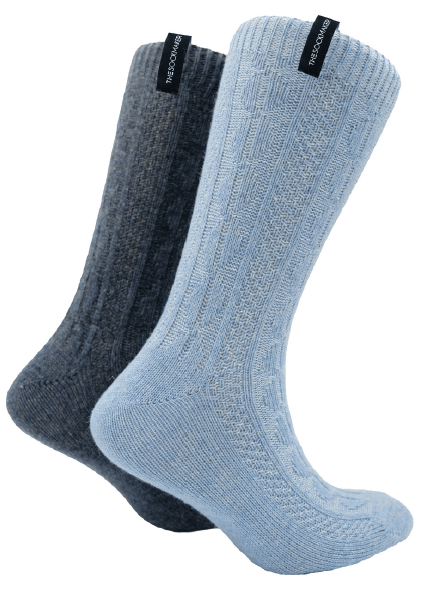 The Sockmaker Herensokken Wol Effen 2 paar Kabelpatroon Lichtblauw - Petroleumblauw - Julien Deluxe