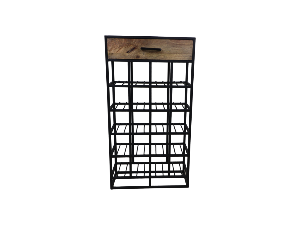 Wijnrek 20 flessen - 46x21x85 - Naturel/zwart - Mangohout/ijzer