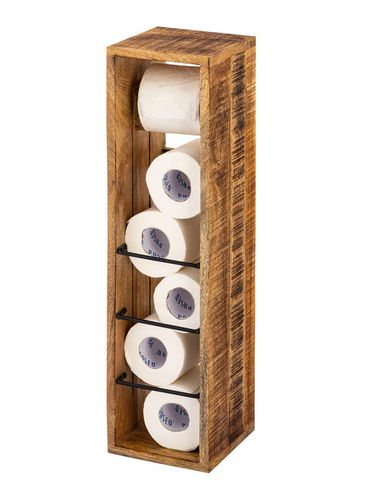 Toiletrolhouder hout 17x17cm Toiletrolhouder Toiletrolhouder van vierkant mangohout