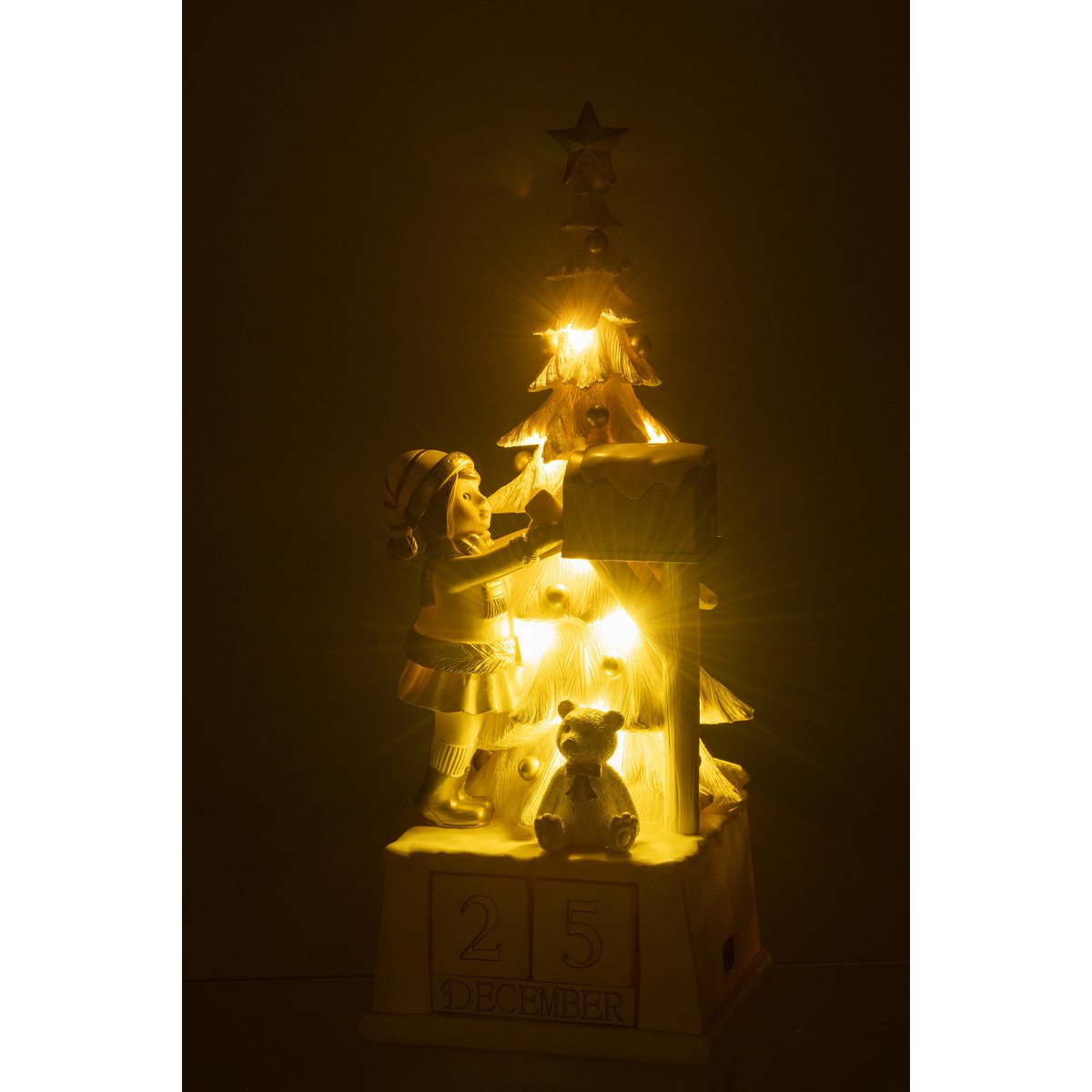 J-Line Kalender Kerstboom Poly Wit/Goud