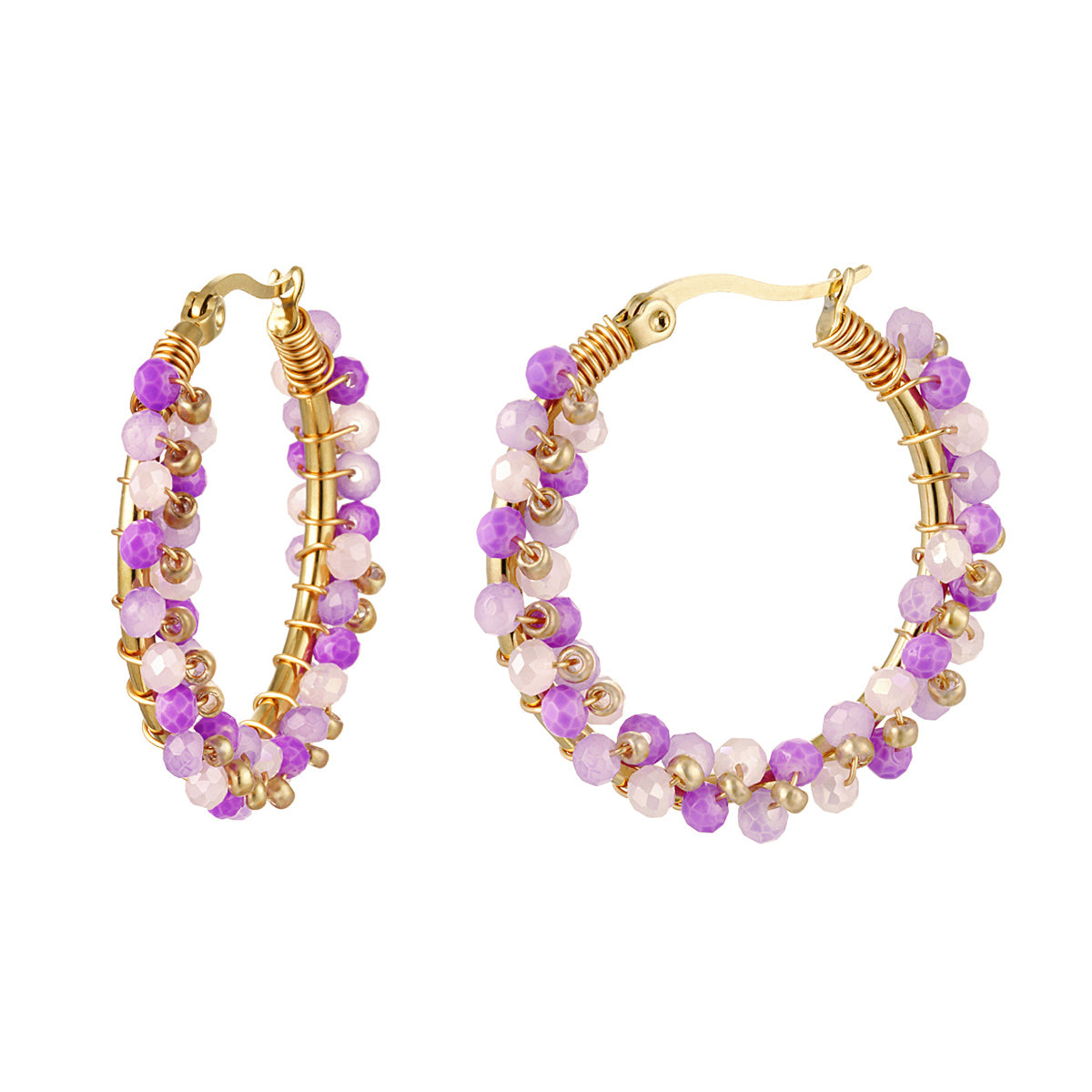 Julien Deluxe Oorbellen glaskralen en kristalkralen Party paars