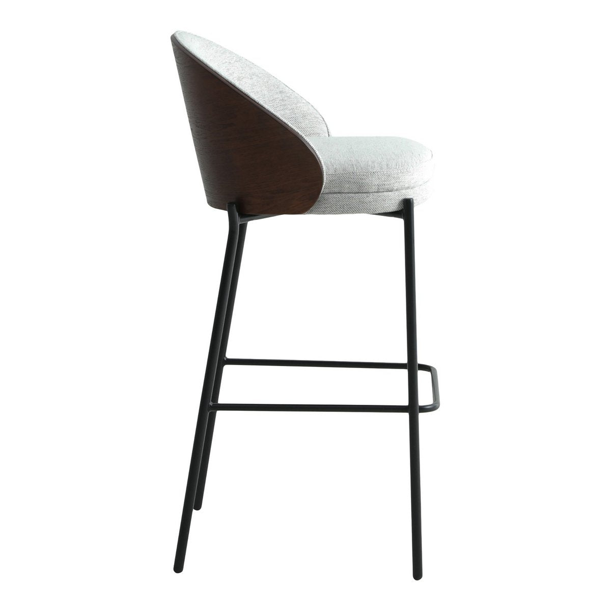 Canelas Bar Chair - Barstoel, lichtgrijs met donkerbruine rugleuning en zwarte poten
