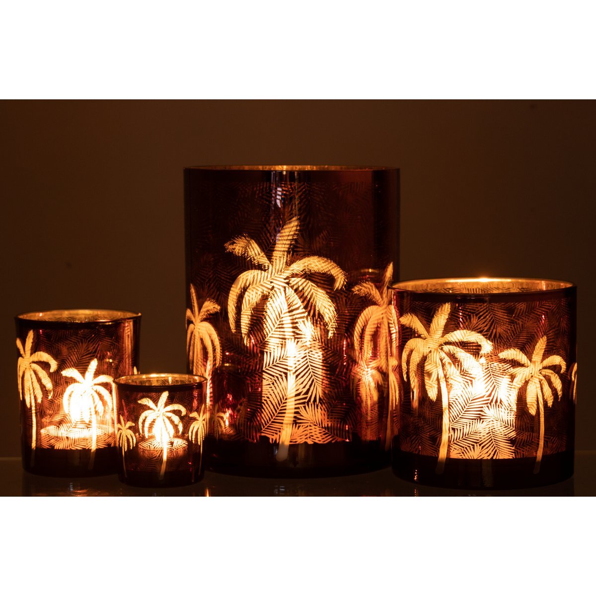 J-Line Windlicht Palmboom Glas Bruin Xlarge