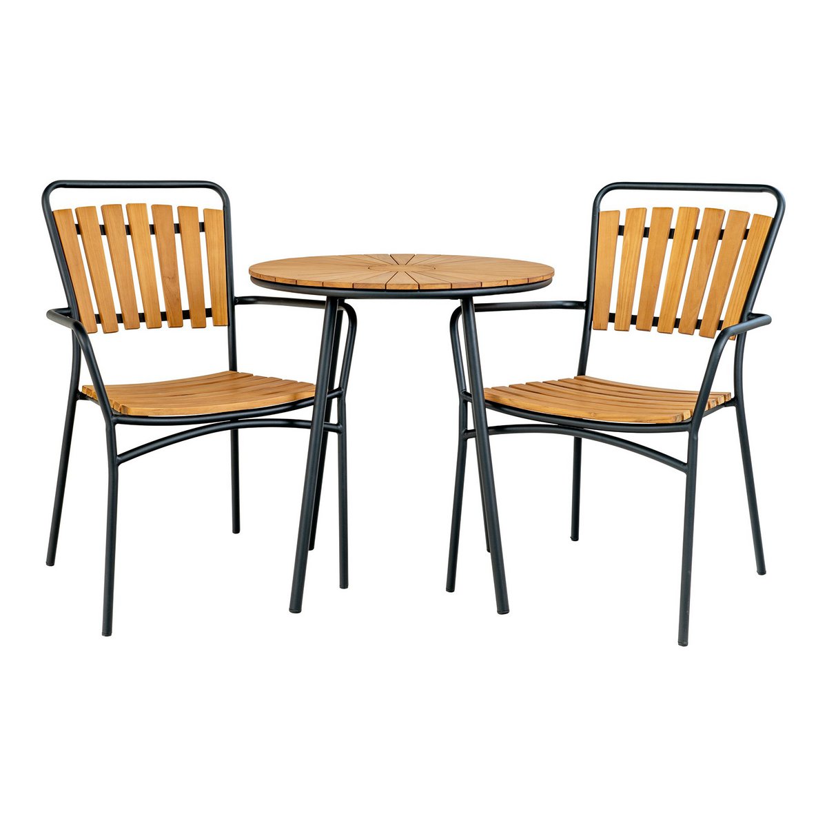 Cleveland Café Table - Café Table, teak tafelblad, naturel, zwarte poten, ø70x74 cm